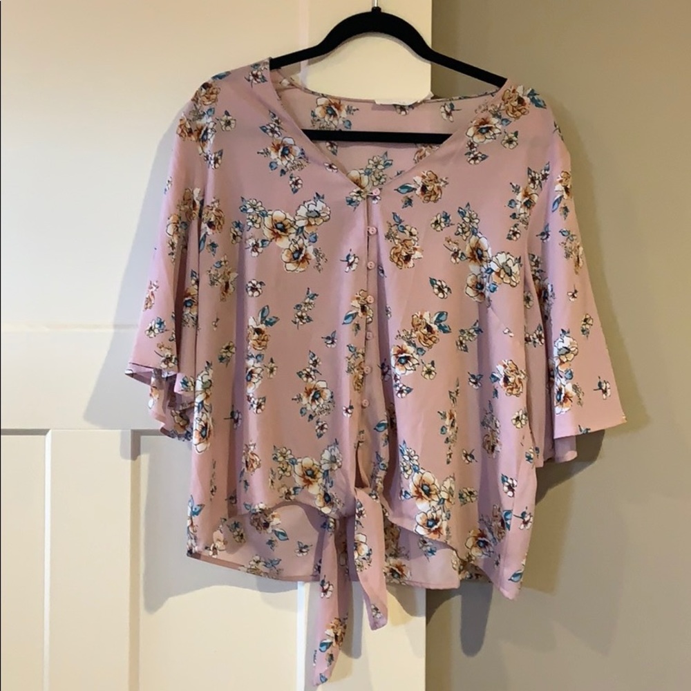 Lush Floral Tie Front Blouse
